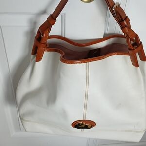 White and Tan Leather Shoulder Bag